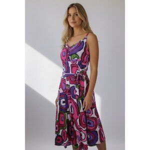 BamBu 100% Cotton Pink Purple Medium Cotton Sleeveless Midi Dress